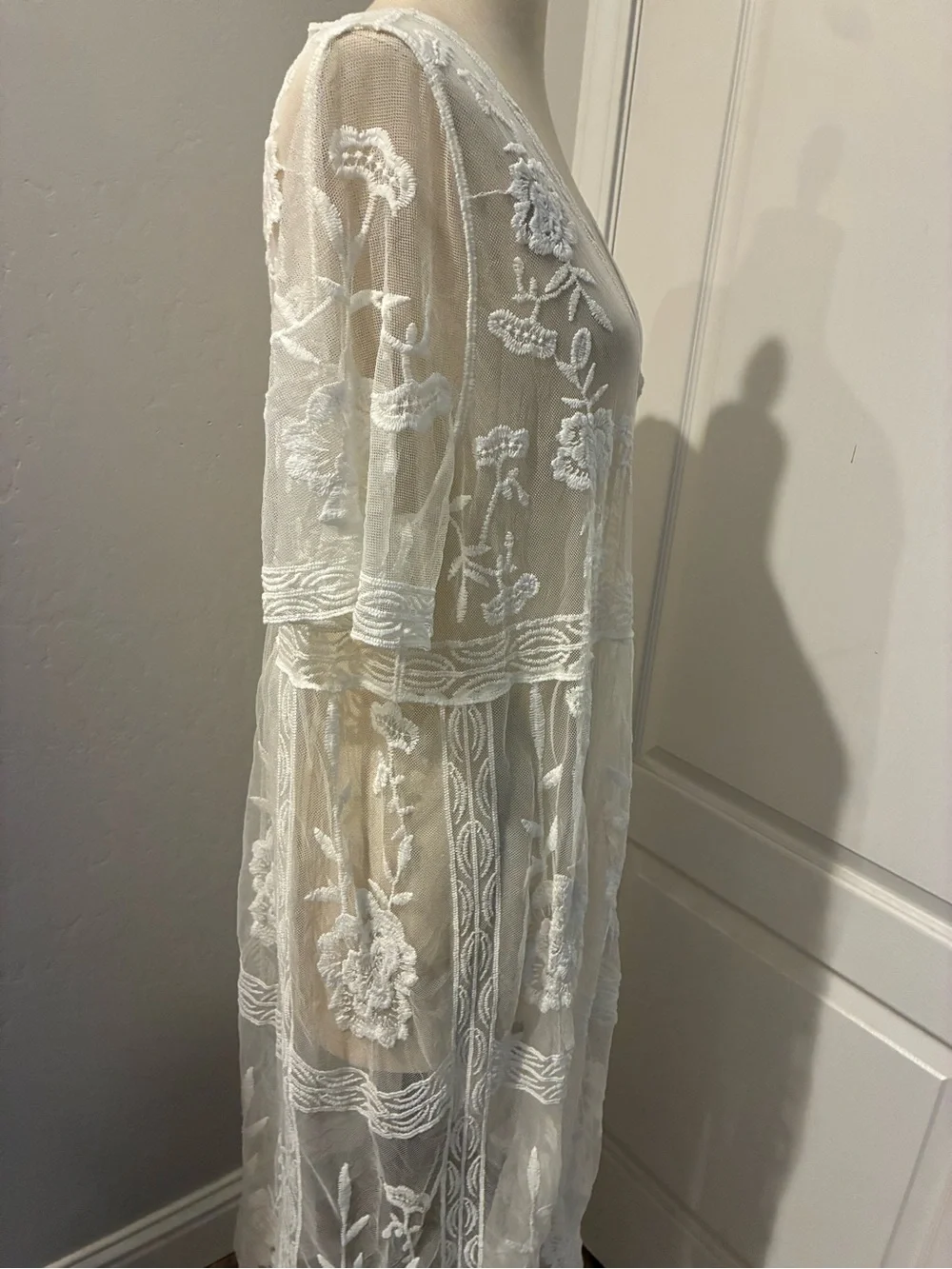 Sheer Embroidered White Swim Cover-Up Dress